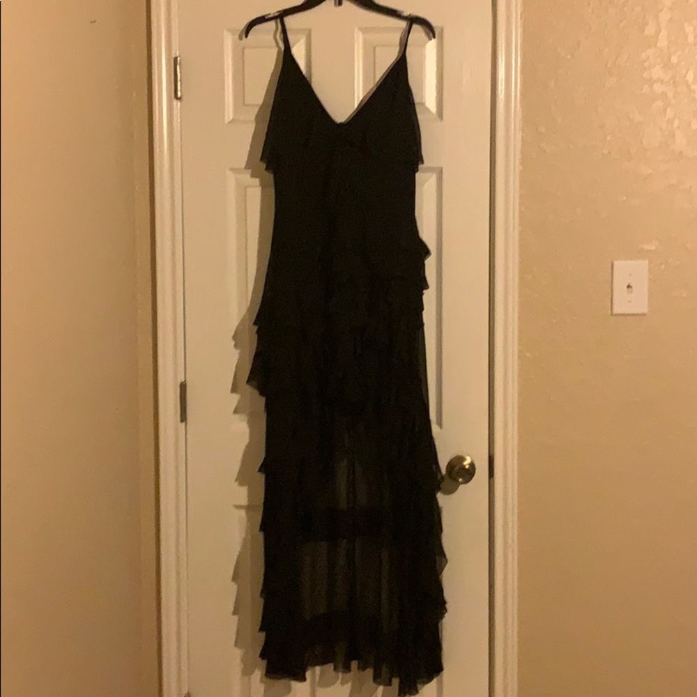 Black tiered ruffle high low dress -Venus 10